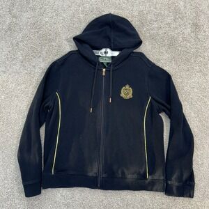LRL Lauren Active Ralph Hoodie Sweatshirt Mens XL Black Gold Crest Full Zip